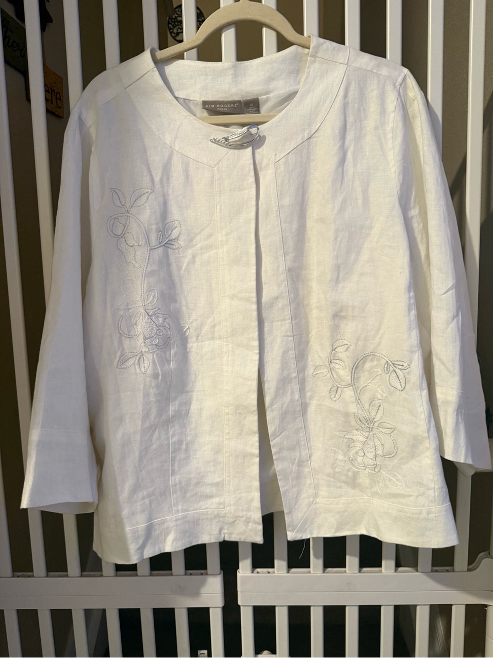 Kim Rogers NWT White 100% Linen Embroidered Shacket Jacket Plus Size 1X Clasp